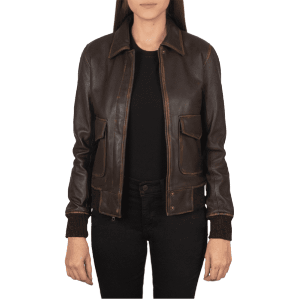 Westa A-2 Brown Leather Bomber Jacket Front Side