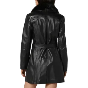 Evie Women’s Real Black Leather Fur Coat Back Side