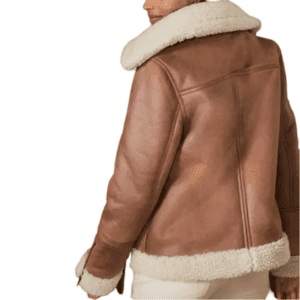 Women's Timeless Sheepskin Leather Aviator Shearling Jacket Back Side