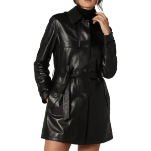 Milano Women’s 100% Real Black Leather Coat Front Side