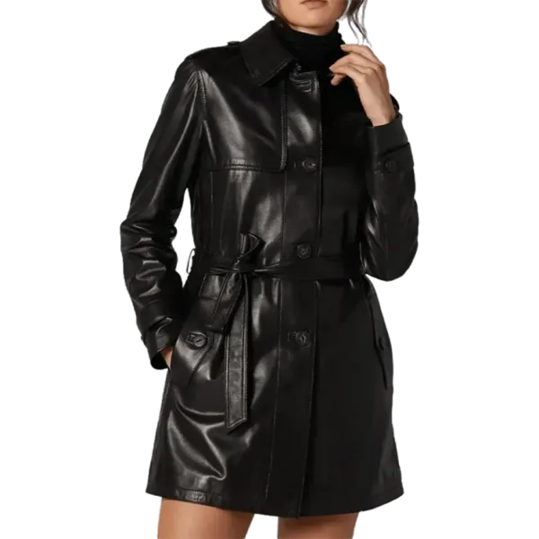 Milano Women’s 100% Real Black Leather Coat Front Side