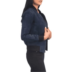 Ava Ma-1 Navy Blue Suede Bomber Jacket Shoulder Side