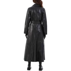 Alisa Women’s Black Leather Trench Coat Back Side