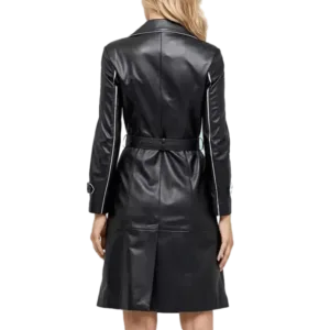 Anastasia Women’s Black Leather Double Breasted Trench Coat Back side